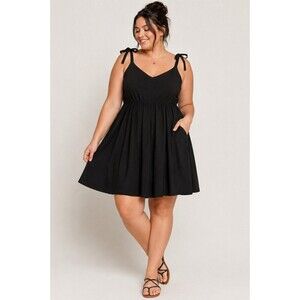 Torrid Black Tie Strap Babydoll Dress Size 1 Plus Fit Flare Mini Dress 14/16